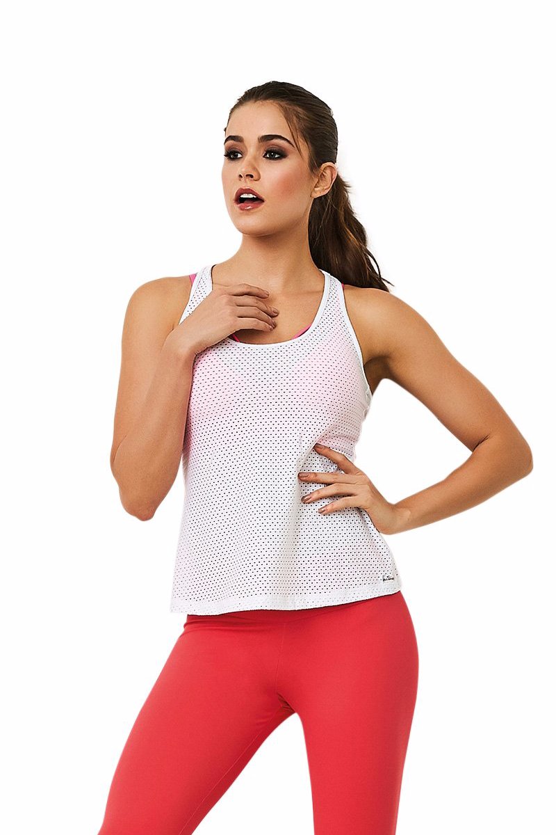 Cajubrasil Brazilian Gym Fashion Fitness Mesh Tank Top - White
