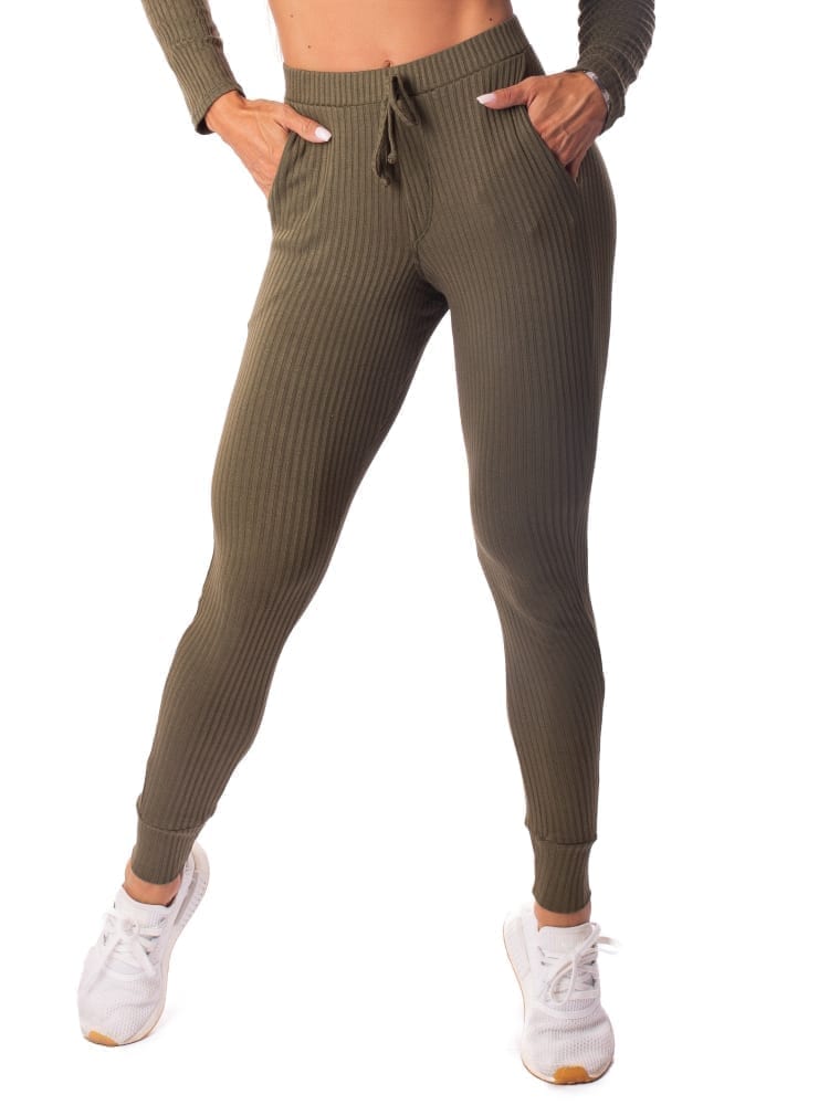 Ribbed Jogger Pants - FLUID - Military Green