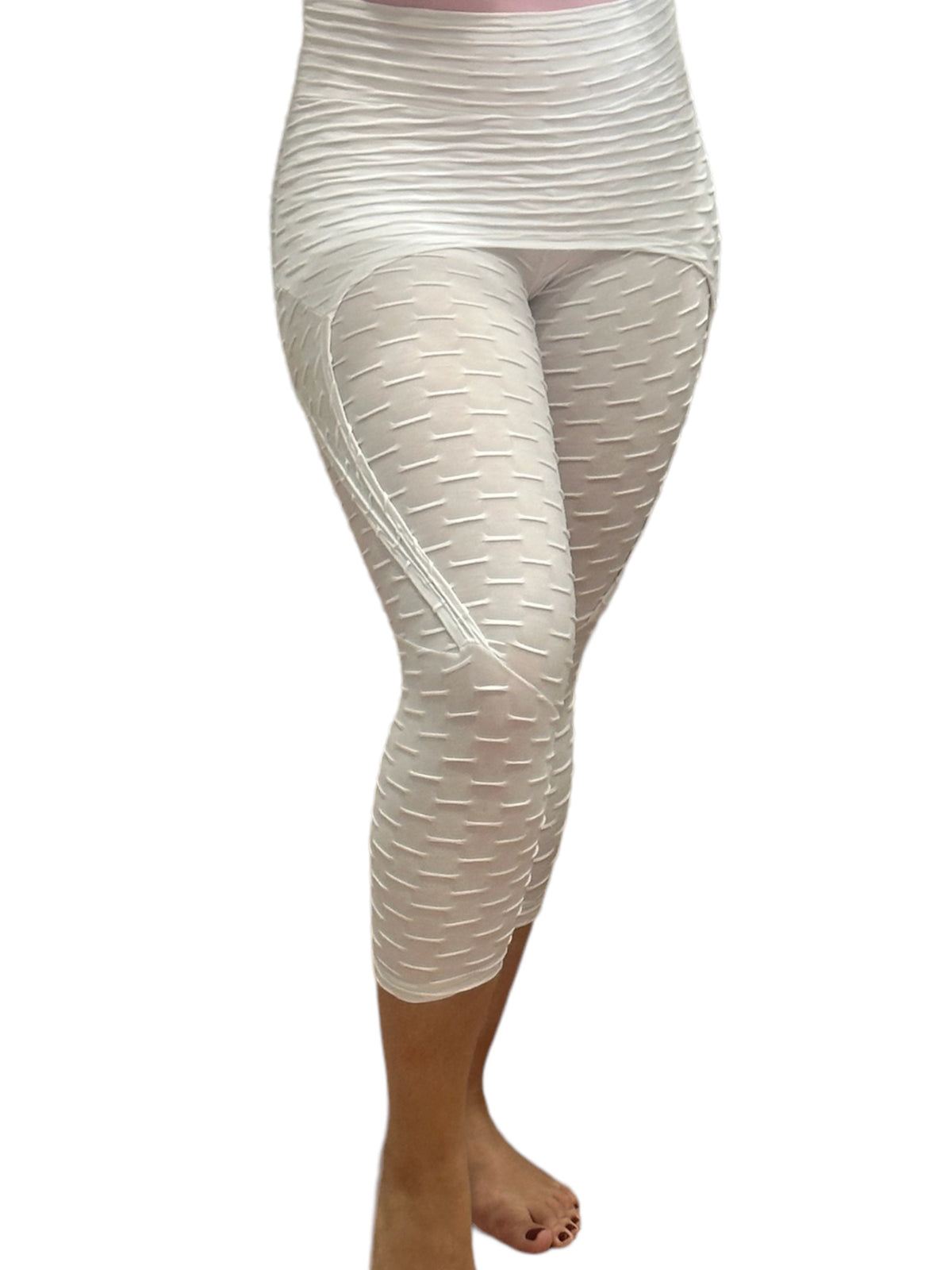 Honeycomb Textured Capri with Skirt Overlay - WHITE