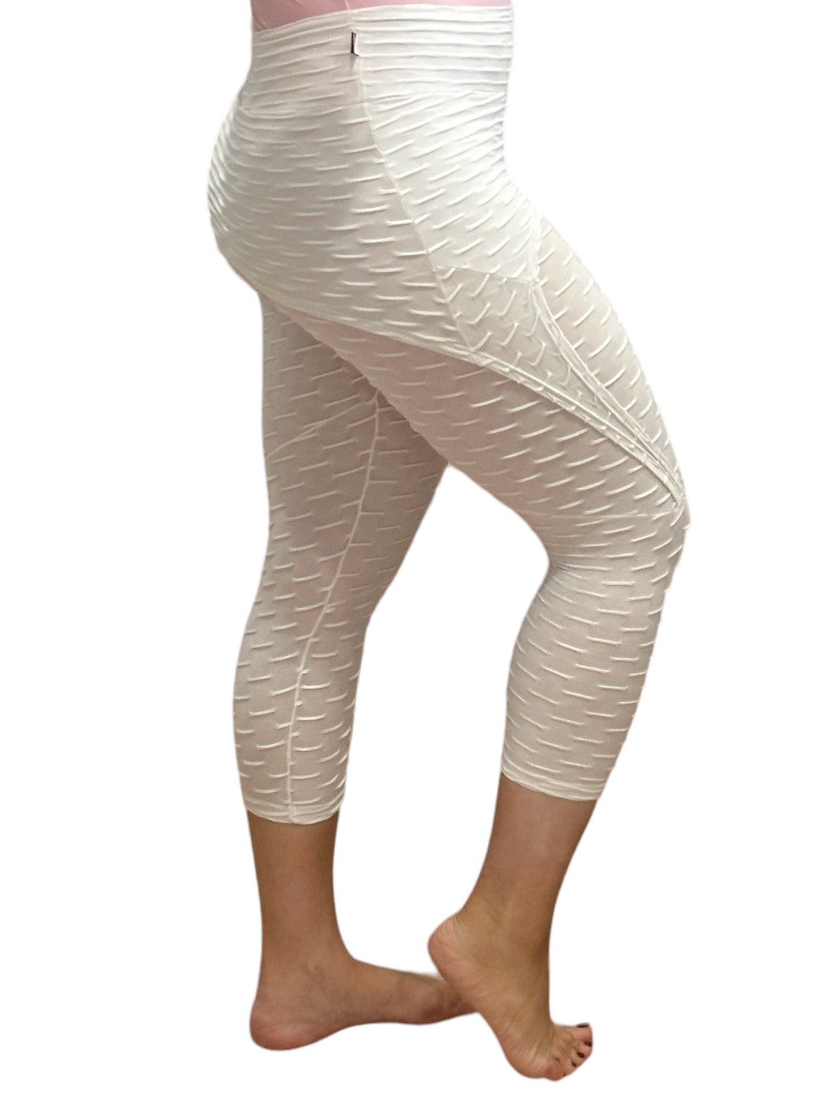 Honeycomb Textured Capri with Skirt Overlay - WHITE
