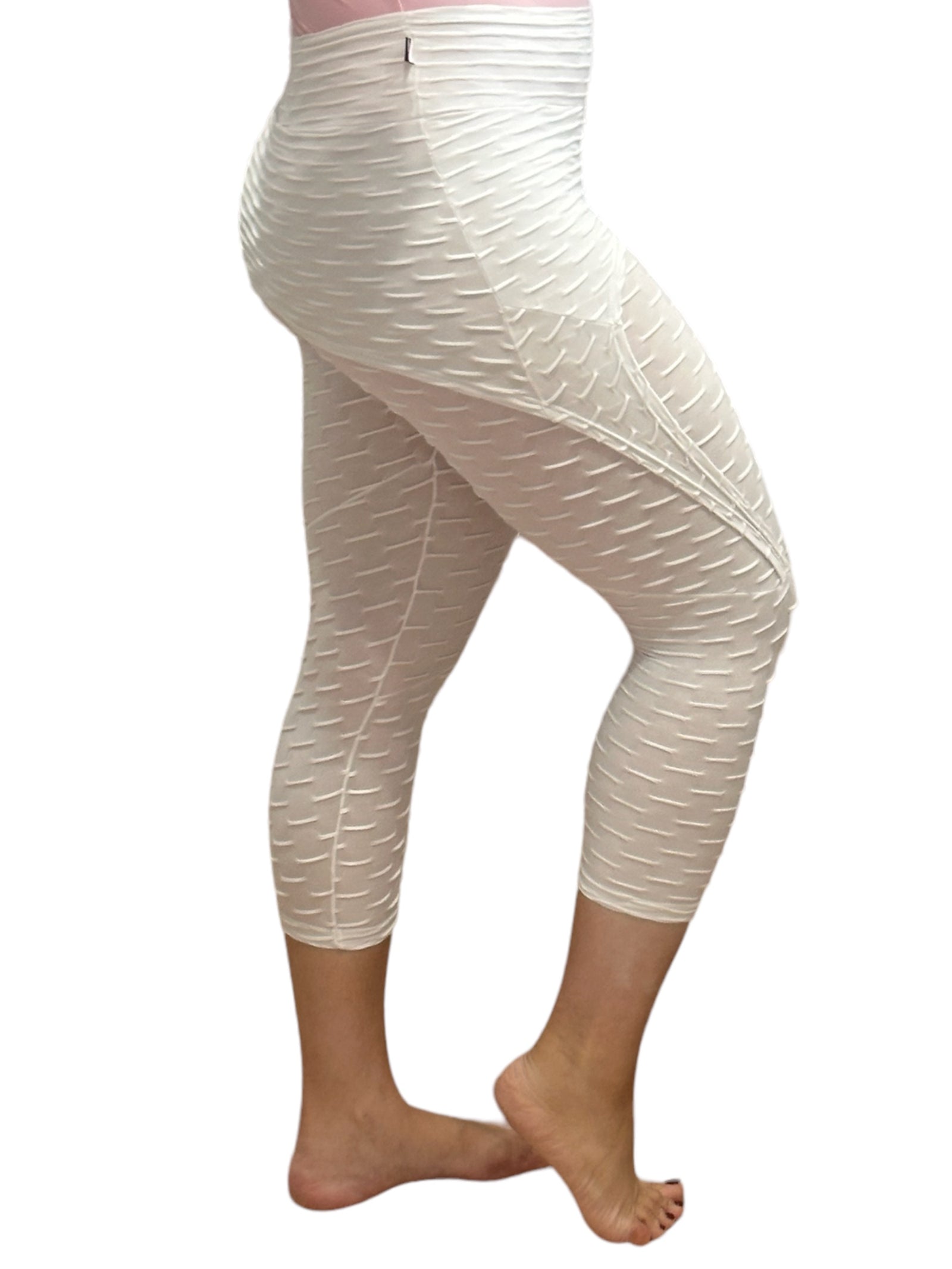 Honeycomb Textured Capri with Skirt Overlay - WHITE