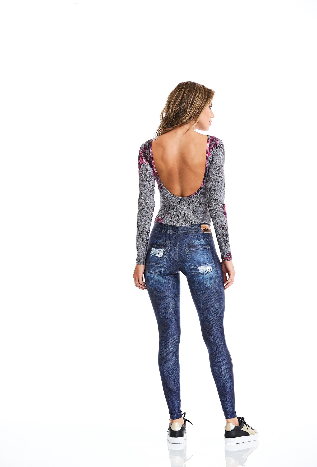 CajuBrasil USA Bodysuit Fitness Fashion Luxury Upscale 9342 Long Sleeve BODY - Rose Marble