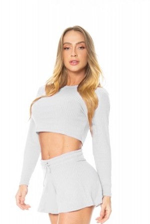 Cropped Long Sleeve Top GABI - Light Grey
