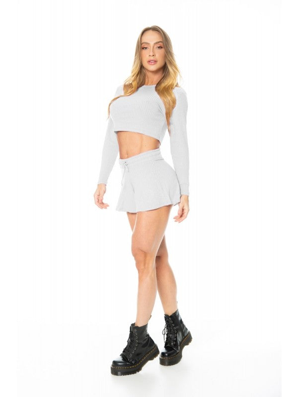 Cropped Long Sleeve Top GABI - Light Grey