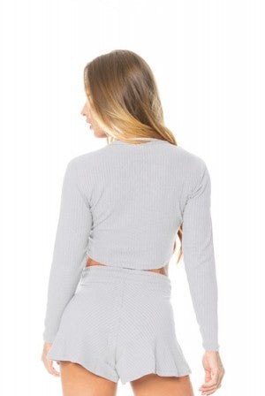 Cropped Long Sleeve Top GABI - Light Grey
