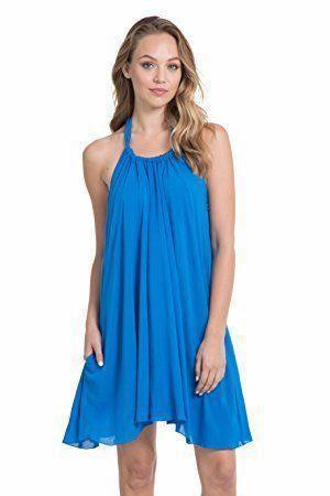Elan Tie-Neck Flair Dress Cover Up 5197 Sexy Beach BLUE 
