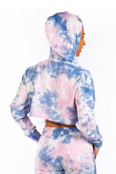 Cropped Long Sleeve Sweater - TieDye - Blue/Pink