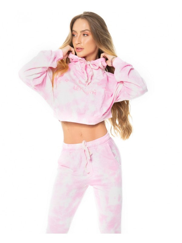 Cropped Long Sleeve Sweater - TieDye - Pink