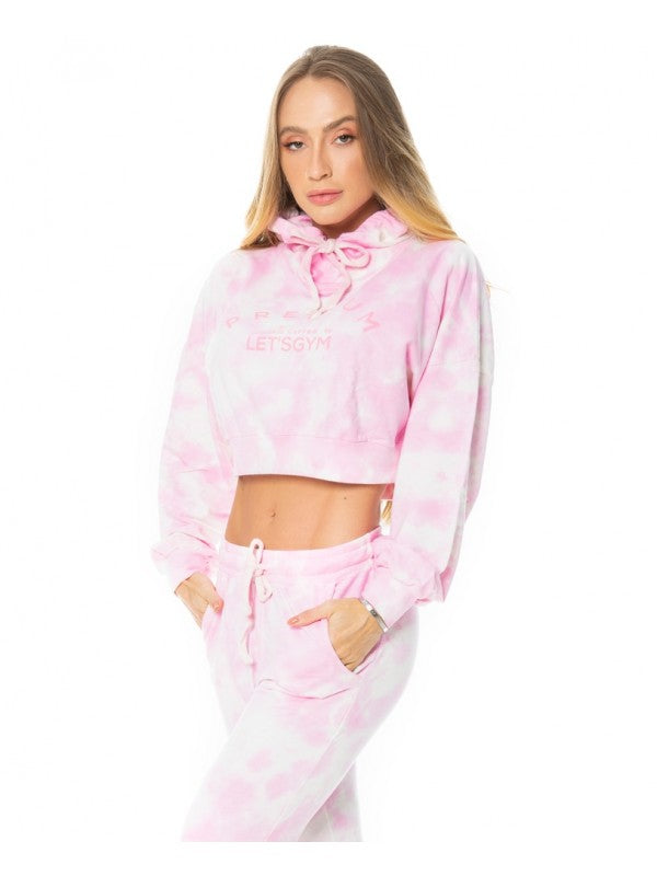 Cropped Long Sleeve Sweater - TieDye - Pink