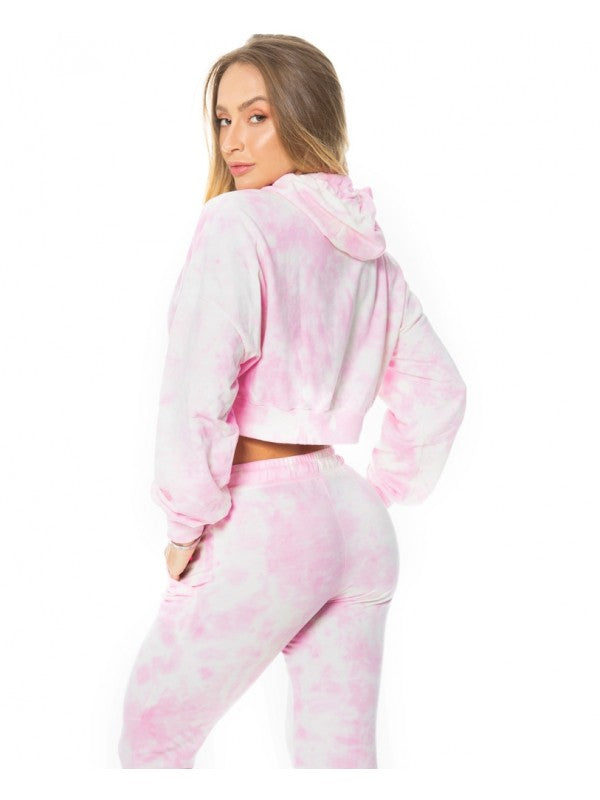 Cropped Long Sleeve Sweater - TieDye - Pink