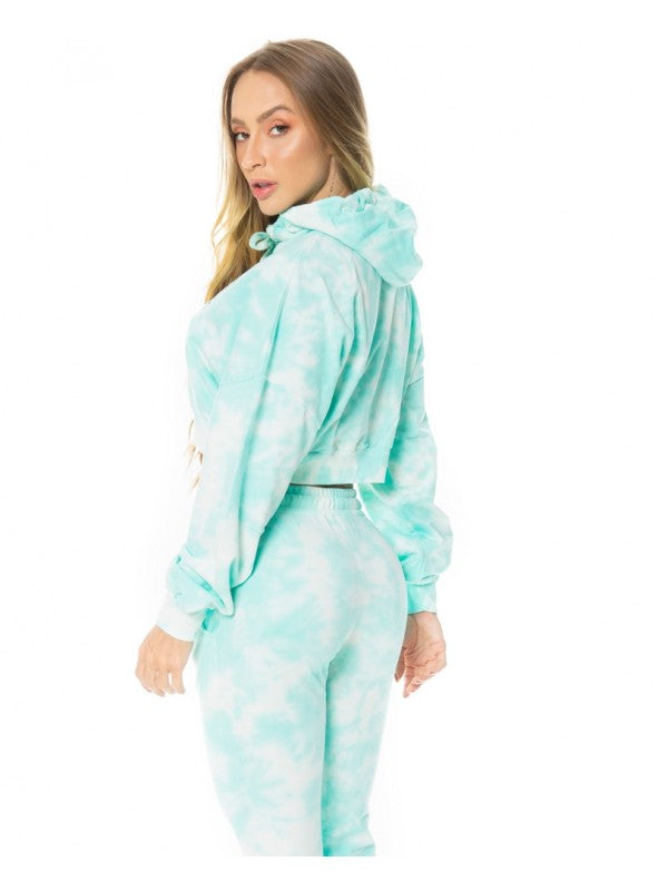 Cropped Long Sleeve Sweater - TieDye - Mint