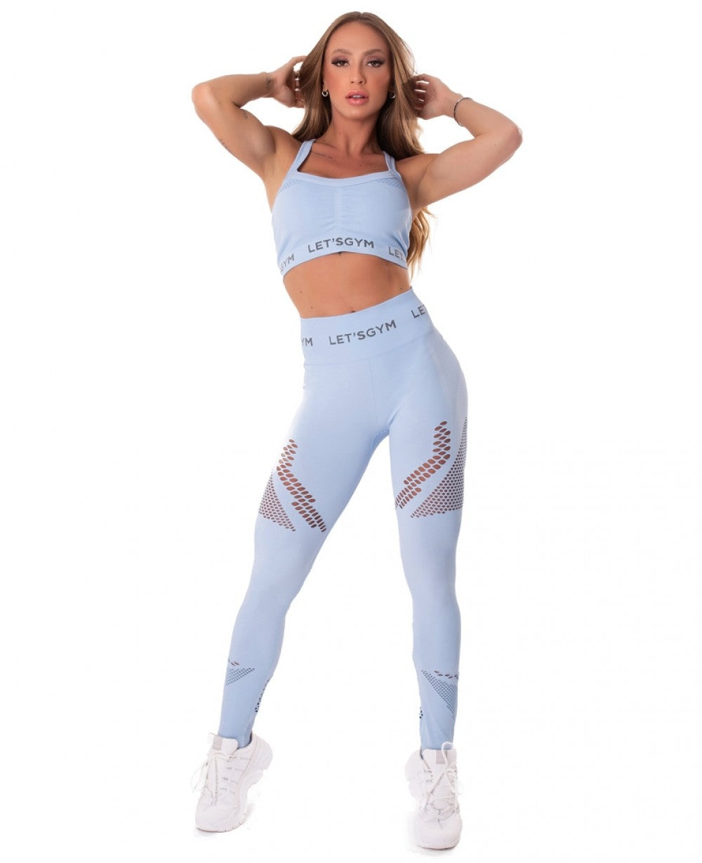 Let's Gym USA Brazilian Fashion Fitness Leggings Seamless Blue