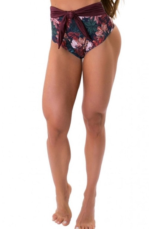 High Waist Bikini BOTTOM - TROPICAL GARDEN - Brown
