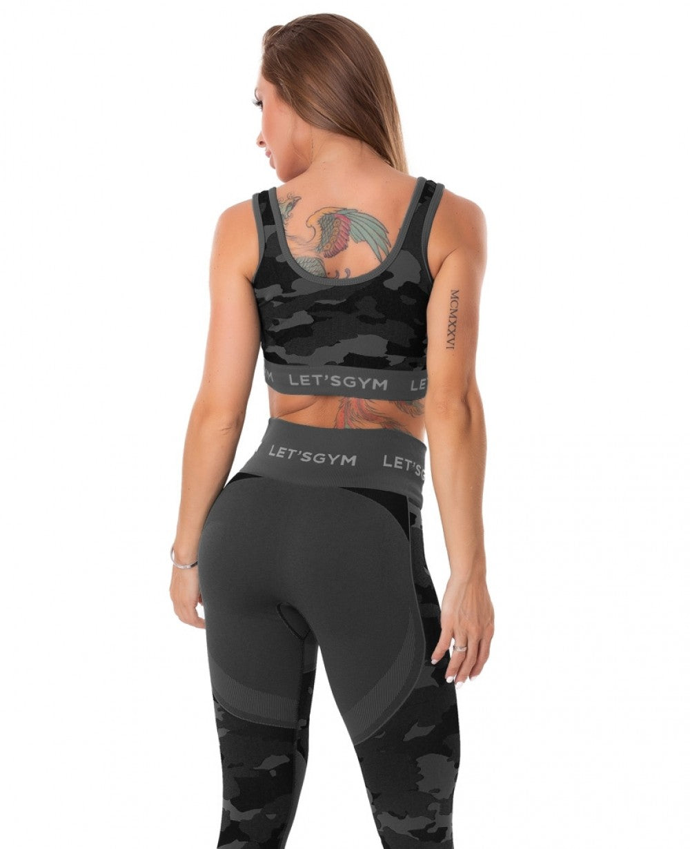 Seamless Bra Top CAMO LOVE - Black